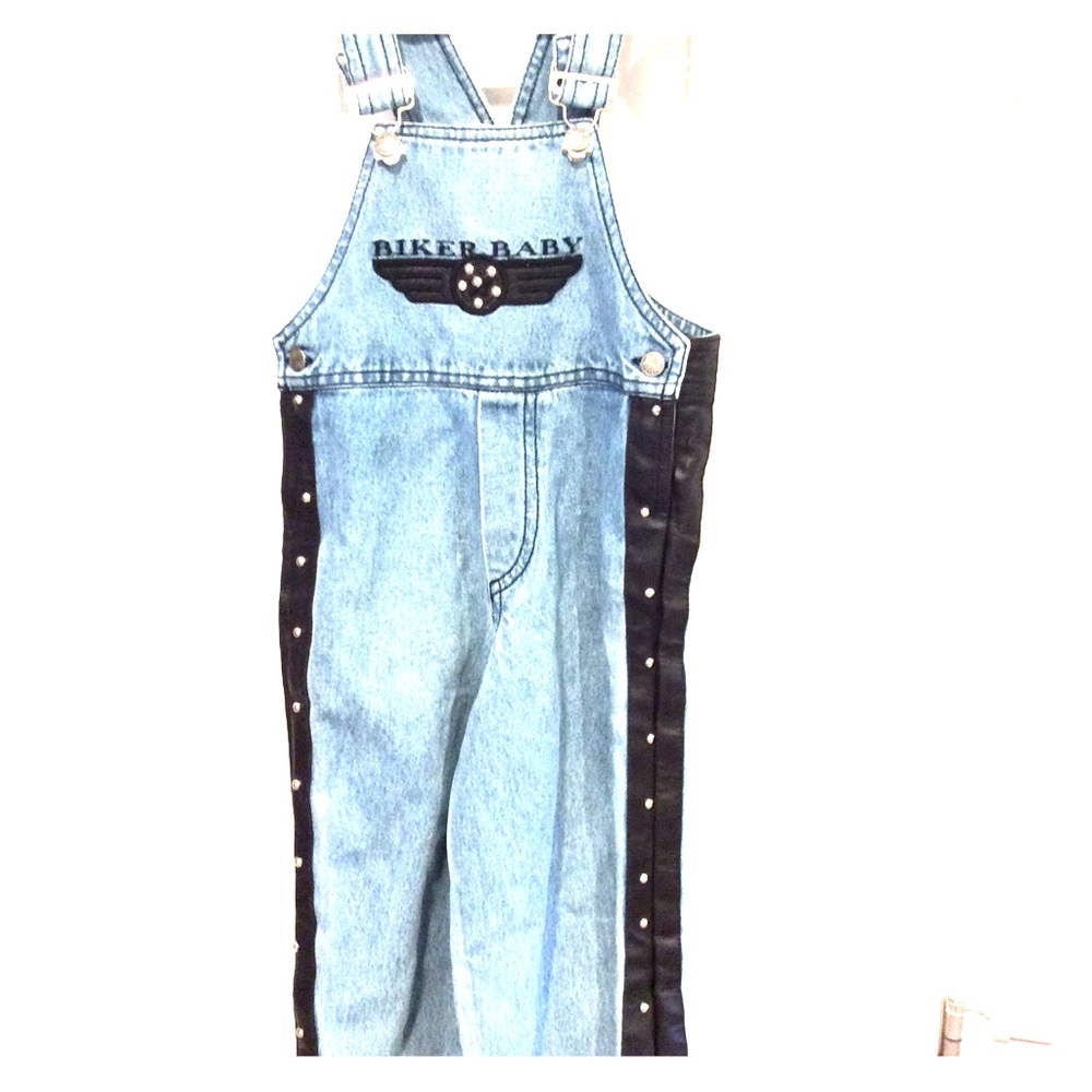 Biker Baby Denim Overalls Faux Leather Trim